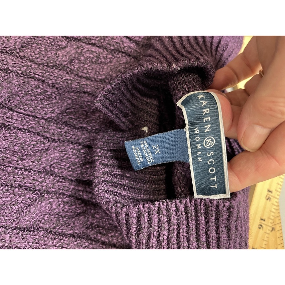 Karen Scott Womens Sweater 2X Plum Cable Knit Purple Jewel Tone Plus Timeless - Picture 3 of 10
